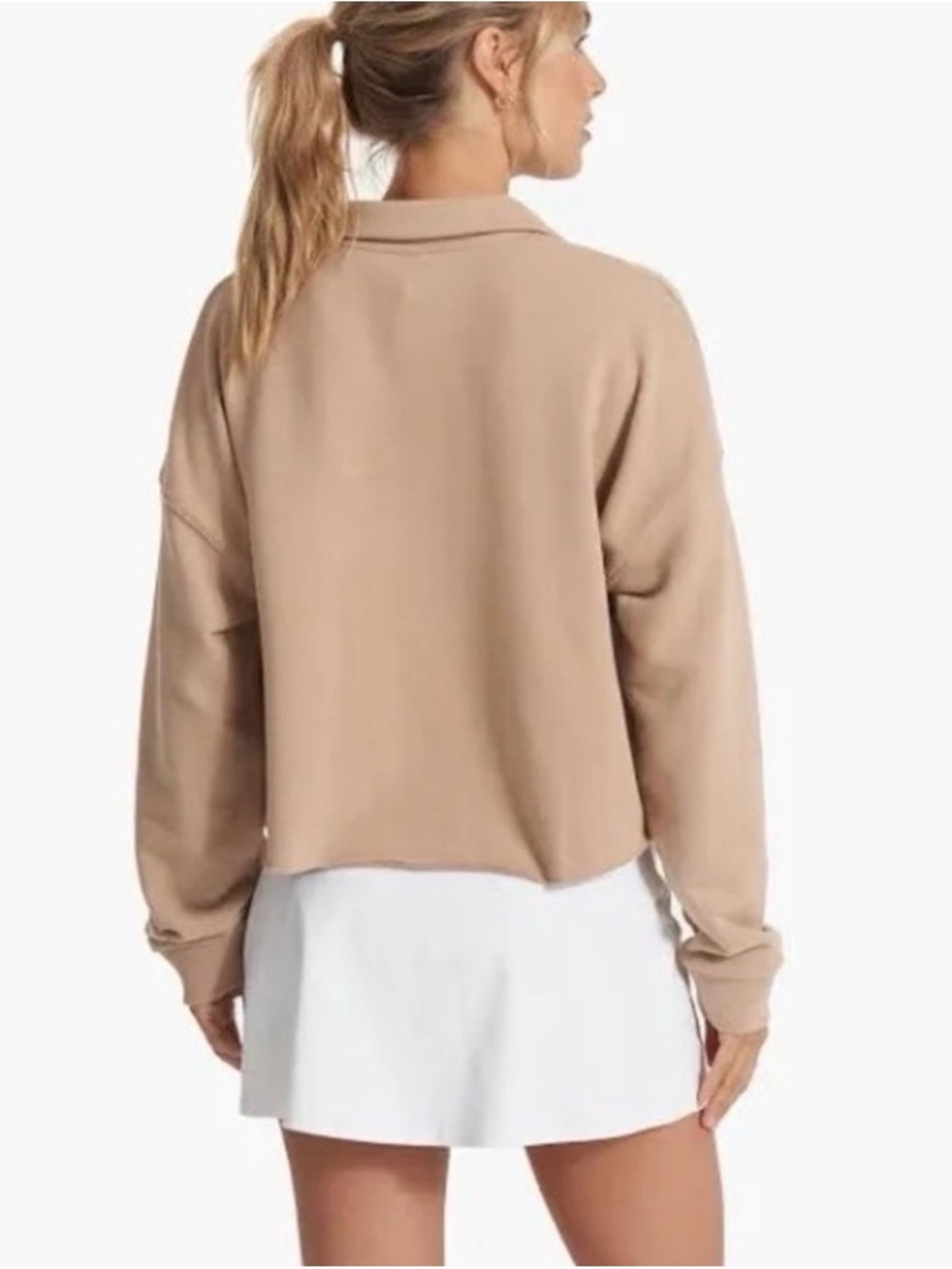 Vuori Sedona Polo Cropped Taupe Beige Relaxed Collared Pullover Sweatshirt M - Picture 3 of 8